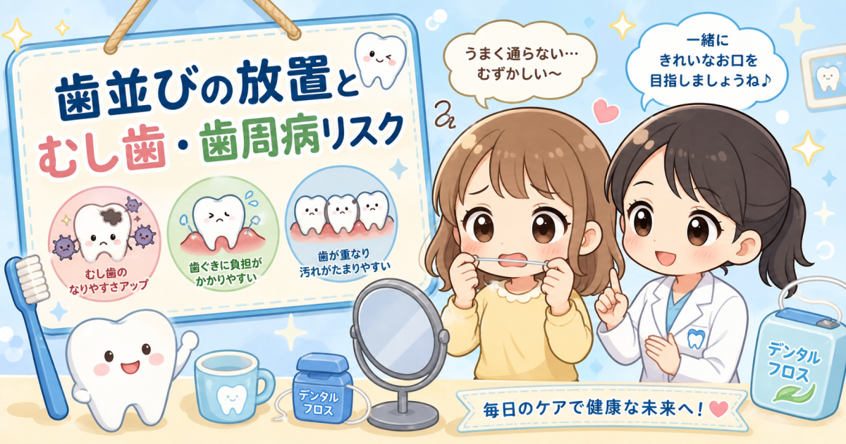 フロスが引っかかる？歯並び放置によるむし歯・歯周病リスクと対策